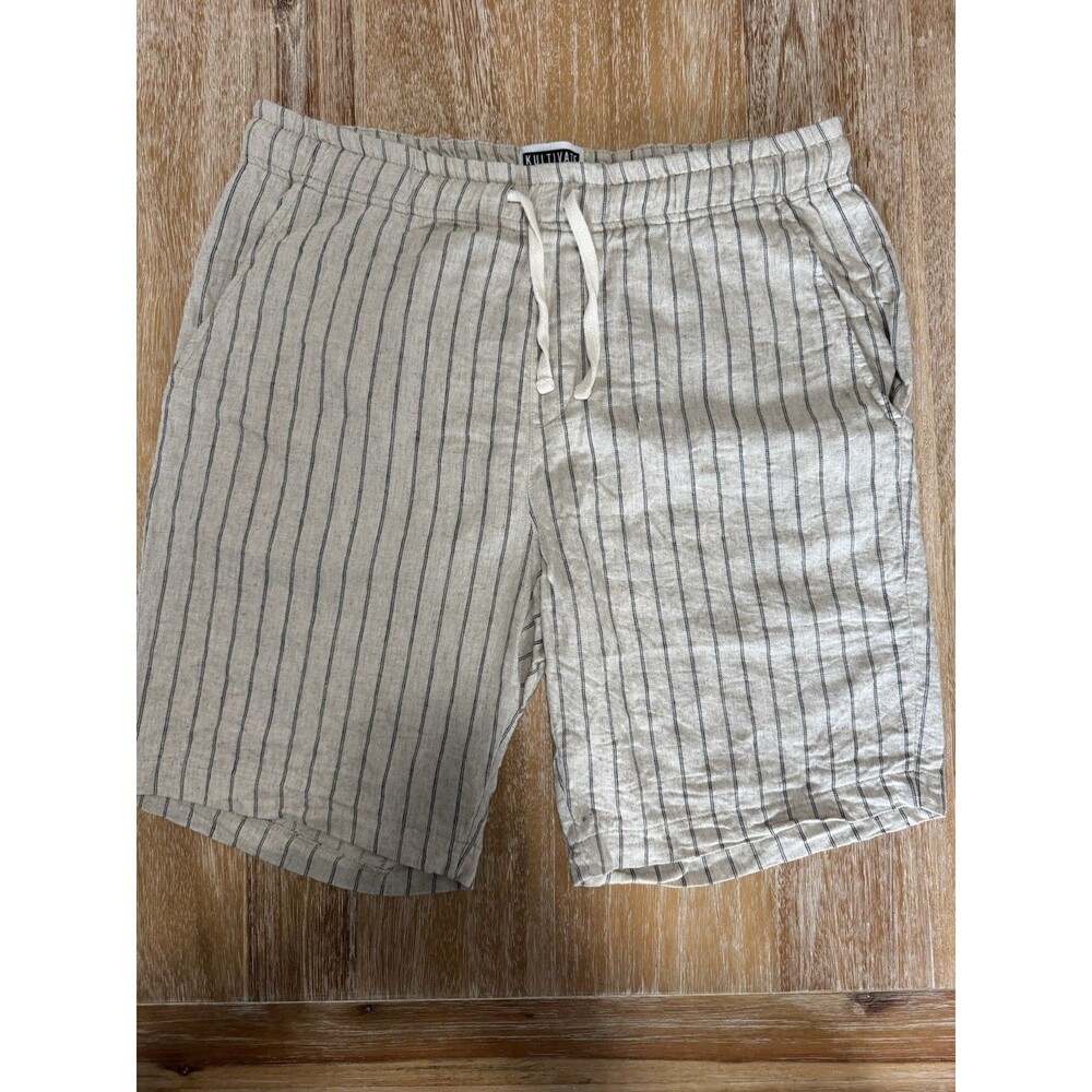 Kultivate Men's Striped Linen Shorts Size XXL Beige Cream Drawstring Casual
